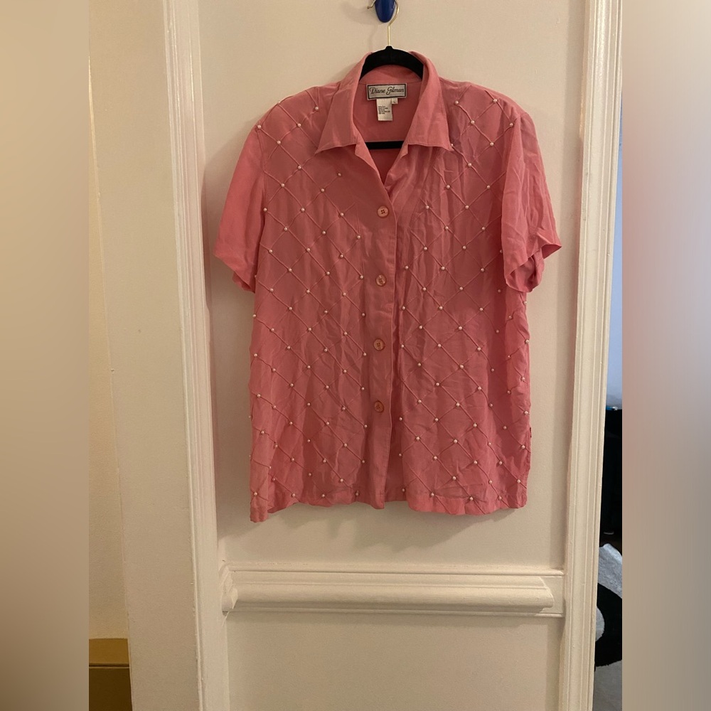 Diane Gilman Pink 100% Silk Blouse